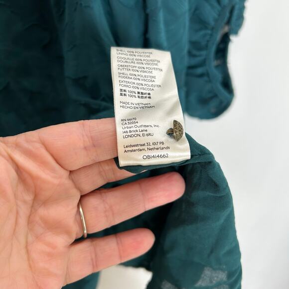 Anthropologie green deep V mini dress long sleeves size 14 - Picture 8 of 10